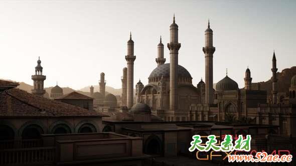 中东地区楼房建筑场景3D模型 Kitbash3D – MIDDLE EAST (Maya/FBX/OBJ)-天天素材网