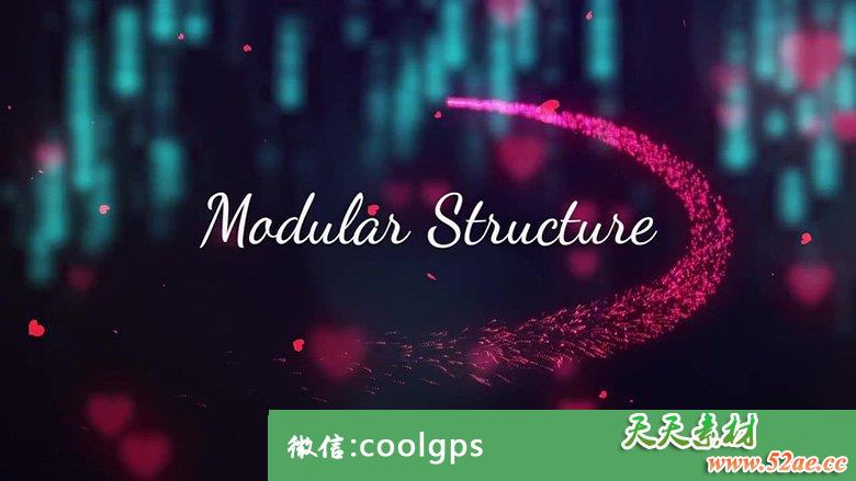 情人节爱心粒子玫瑰花瓣婚庆文字标题片头PR模板Valentine’s Day