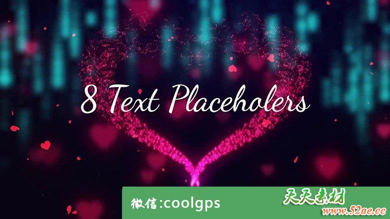情人节爱心粒子玫瑰花瓣婚庆文字标题片头PR模板Valentine’s Day