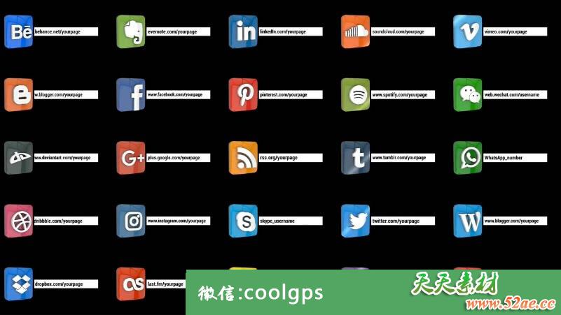 PR模板 网络社交三维立体图标PR设计素材3D Social Icons-天天素材网