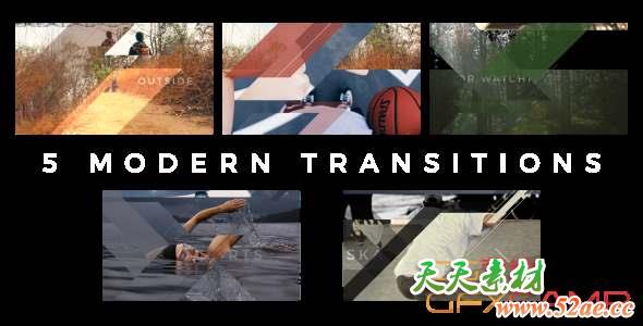 AE模板-图形动画视频转场 Modern Transitions 5 Pack-天天素材网