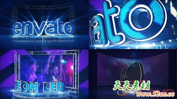 AE模板-三维舞台霓虹灯Logo动画 LED Neon Screen-天天素材网