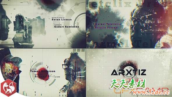 AE模板-水墨科技感多重曝光片头 Double Exposure – Movie Opening-天天素材网