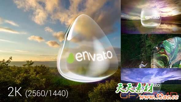 AE模板-三维玻璃质感折射转场Logo动画 Glass Logo And Transitions-天天素材网