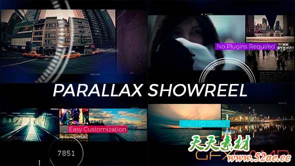 AE模板-分屏视频展示片头 Parallax Footage Reel-天天素材网