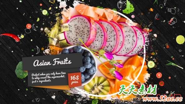 AE模板-食物介绍栏目包装片头 Food Time-天天素材网