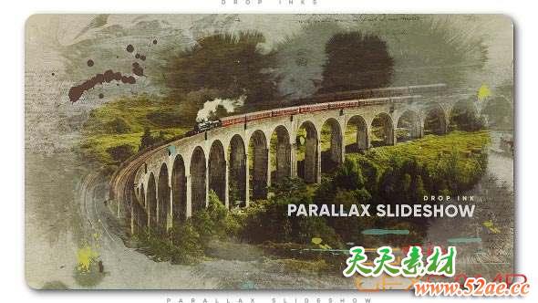 AE模板-水墨滴落遮罩图片开场 Drop Ink Parallax Slideshow-天天素材网