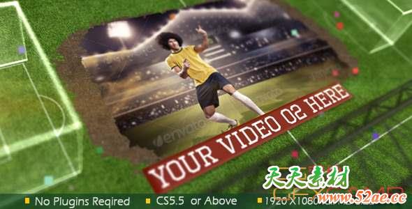 AE模板-足球场图片展示包装片头 Road to Football-天天素材网