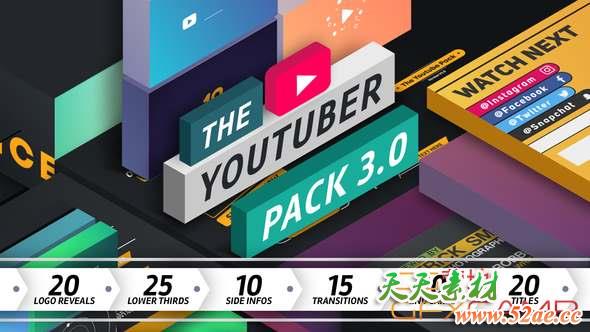 AE模板+PR预设:网络视频广告宣传包装 The YouTuber Pack 3.0-天天素材网