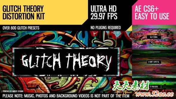 AE模板-涂鸦风格信号损坏图片开场 Glitch Theory UltraHD Distortion Kit-天天素材网