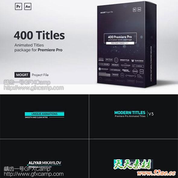 AE模板+Premiere预设：400组文字标题字幕动画-天天素材网