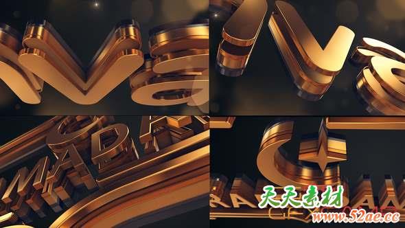 AE模板-金色三维Logo文字动画 Gold Logo Reveal-天天素材网