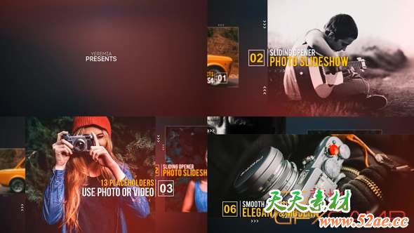 AE模板-空间感推拉幻灯片开场 Sliding Opener – Photo Slideshow-天天素材网