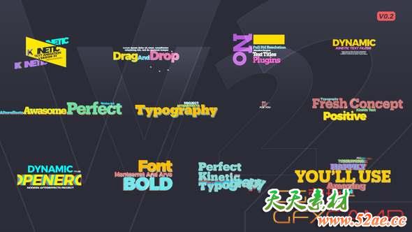 AE模板-运动拖影文字标题动画 Kinetic Text V2-天天素材网