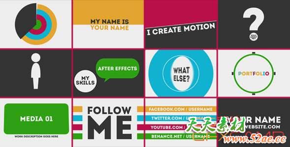 AE模板-创意文字动画介绍片头 Motion Portfolio-天天素材网