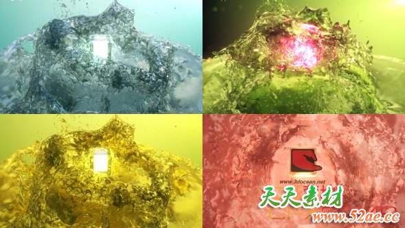 AE模板-液体水流三维Logo动画 Surfacing Logo from Water-天天素材网