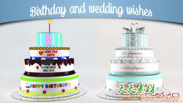 AE模板-婚礼生日蛋糕动画片头 Birthday and Wedding Wishes-天天素材网