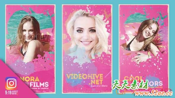 AE模板-水彩泼洒遮罩INS视频宣传包装 Splatter Instagram version IGTV-天天素材网
