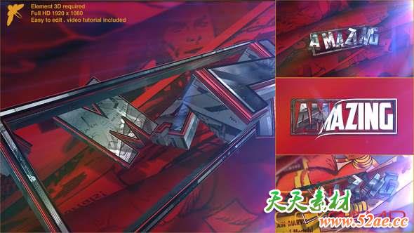 AE模板-超级英雄漫画翻页三维Logo片头动画 Superhero Logo Element-天天素材网