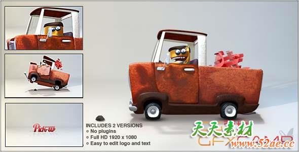 AE模板-搞笑卡通人物卡车Logo动画 Pick-Up Logo-天天素材网