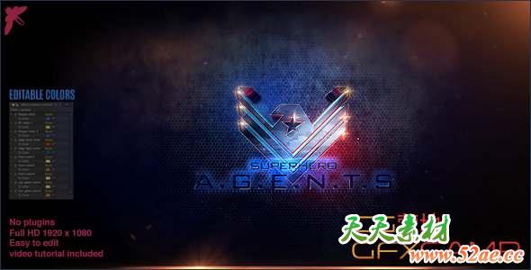 AE模板-大气游戏电影描边Logo动画 Superhero Agents Logo-天天素材网