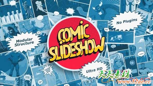 AE模板-漫画分镜头风格图片展示片头 Comic Slideshow-天天素材网