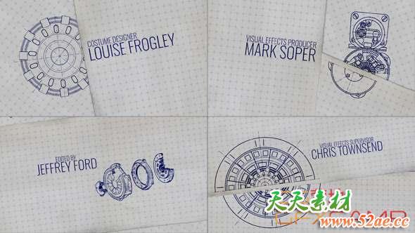 AE模板-素描纸张翻页片头动画 Paper Roll Credits-天天素材网