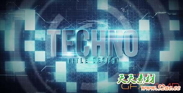 AE模板-科技感闪烁背景三维文字标题动画 Techno Title-天天素材网