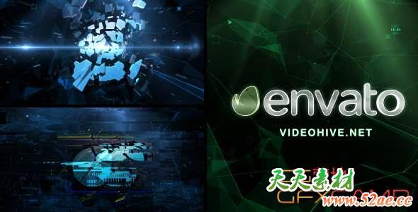 AE模板-科技感破碎汇聚Logo动画 Plexus Impact and Glitches-天天素材网