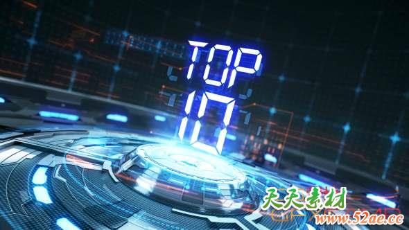 AE模板-三维科技感舞台十佳倒计时转场动画 Top 10 Countdown Transitions-天天素材网