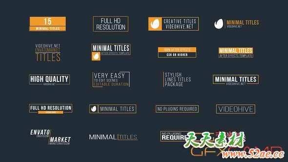 AE模板-简洁文字标题动画 20 Minimal Titles-天天素材网
