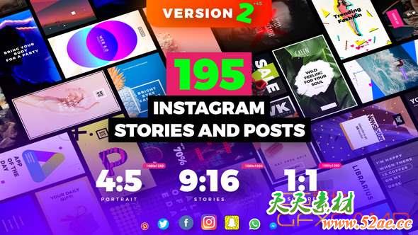 AE模板-INS时尚视频宣传包装片头 Instagram Stories and Posts Pack-天天素材网