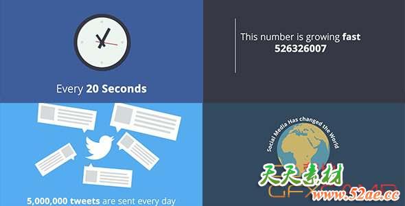 AE模板-扁平化网络社交MG动画片头 Social Media Marketing Opener-天天素材网