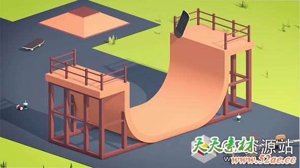 Cinema 4D – 滑板公园建模和动画C4D教程Cinema 4D – Skate Park Modeling and Animation Tutorial-天天素材网