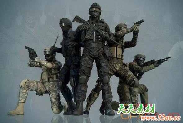 武装反恐角色3D模型(FBX格式) CubeBrush – Assault Character Pack Remastered-天天素材网