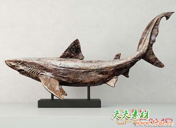 鲨鱼浮雕3D模型 TurboSquid – Relief of a Swimming Shark (MAX/FBX格式)-天天素材网