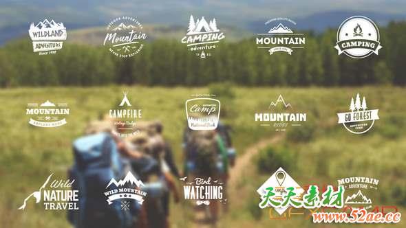 AE模板-旅游横幅标签文字标题动画 Mountain Travel And Campfire Badges-天天素材网