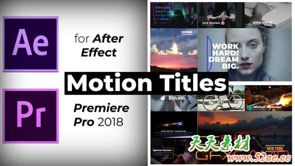 AE模板-时尚文字标题动画 Motion Titles-天天素材网