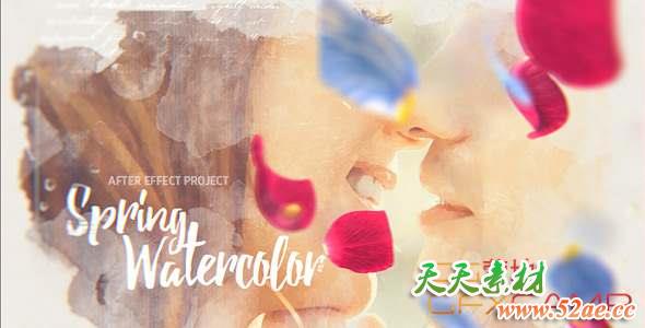 AE模板-花瓣水彩遮罩图片相册开场 Spring Watercolor-天天素材网