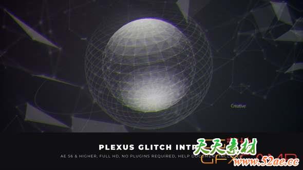 AE模板-科技感点线粒子小球开场动画 Plexus Glitch Intro-天天素材网