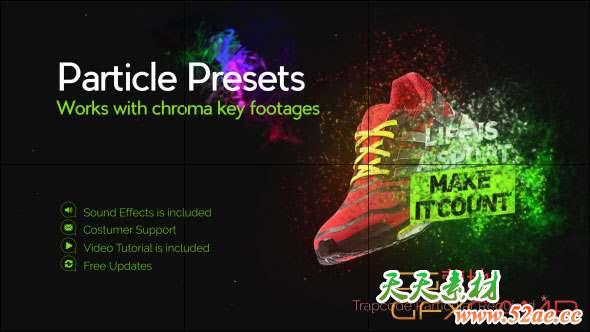 AE模板-粒子破碎飞舞Logo文字图片展示 Particle Presets 1.0-天天素材网