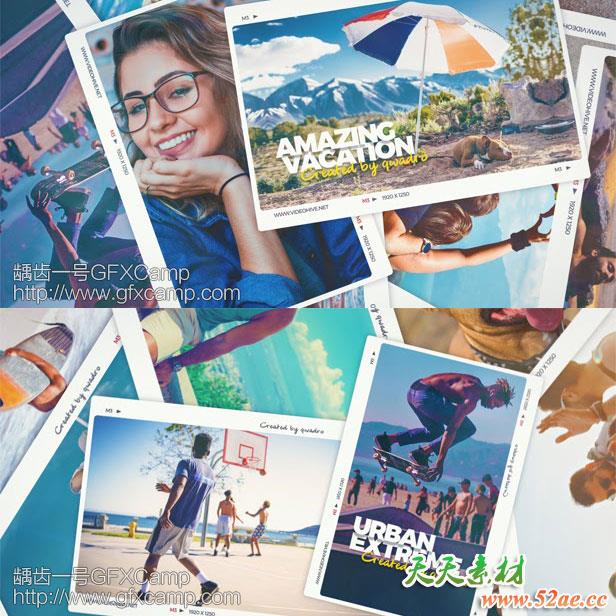 AE模板-大量拍立得旅游照片相册幻灯片开场片头(不含音乐)-天天素材网