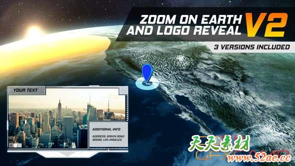 AE模板-聚焦三维地球Logo动画 Zoom On Earth And Logo Reveal V2-天天素材网