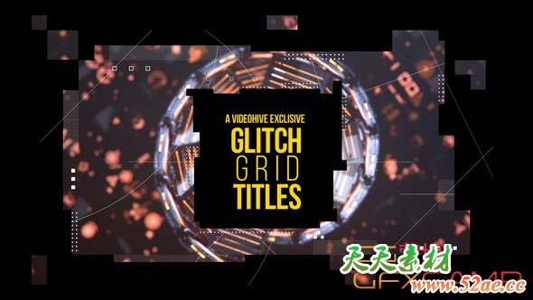 AE模板-科技感信号损坏文字标题动画 Glitch Grid Titles-天天素材网