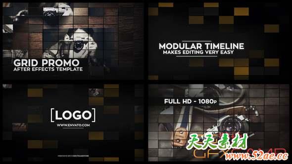 AE模板-网格遮罩图片开场 Grid Promo-天天素材网