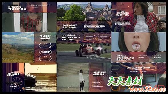 AE模板-胶片电影介绍宣传片头 Cinematic Film Reel Slides-天天素材网