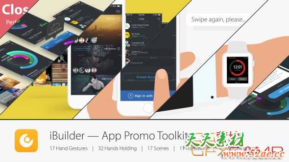 AE模板-扁平化手机APP手势动画 iBuilder – App Promo Toolkit-天天素材网