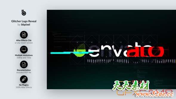 AE模板-信号损坏Logo动画 Glitcher Logo Reveal-天天素材网