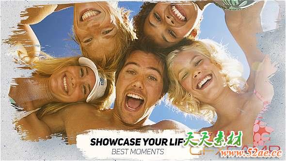 AE模板-笔刷遮罩照片相册幸福回忆片头 Happy Life Moments – Animated Brushes Slideshow-天天素材网