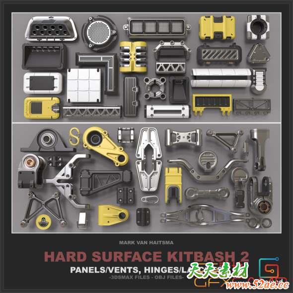 零件硬面3D模型 Gumroad – Hard Surface Kitbash Library 2-天天素材网
